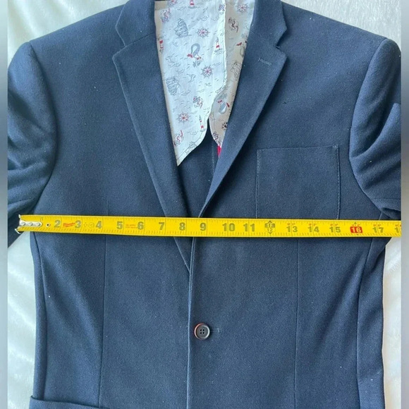 PERRY ELLIS PORTFOLIO SLIM FIT NAVY BLUE WOOLBLEND KIDS BLAZER XL - Picture 14 of 16